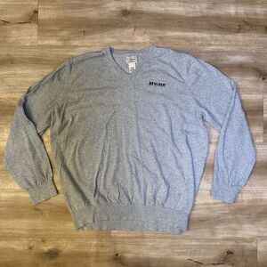 LL Bean Sweater Mens XL Gray V-Neck Cotton Cashmere Blend Relaxed‎ Fit Vintage